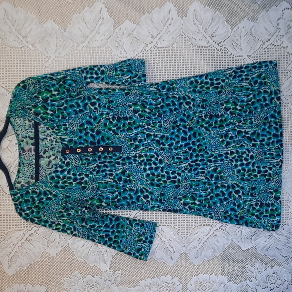 Lilly Pulitzer Dress Turquoise Leopard sz Small 100%cotton